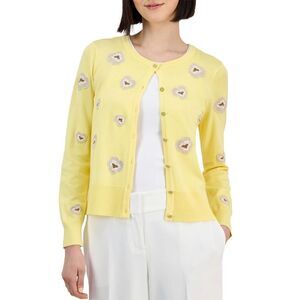 T Tahari Womens Floral-Embroidered Cardigan Sweater XL Yellow Sky - NWT $88